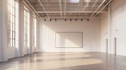 Fototapeta premium A large, empty room with a white board on the wall