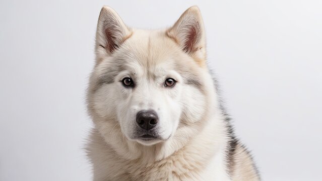 White alaskan malamute dog on grey background