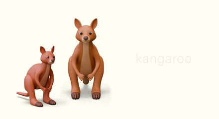 Kangaroo family. Dad and baby. Wildlife concept. Banner with 3D illustration