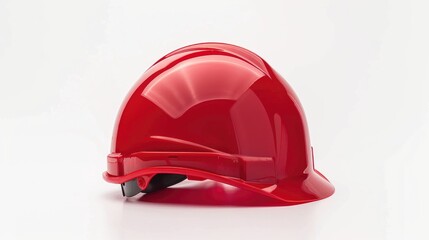 Fototapeta premium Red plastic safety helmet isolated on white background