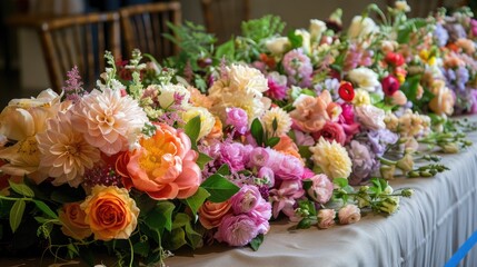 Blooming flower arrangements on a table