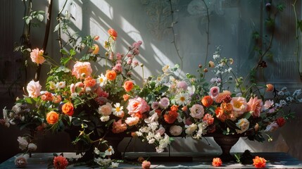 Blooming flower arrangements on a table