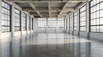 A large, empty room with a lot of windows