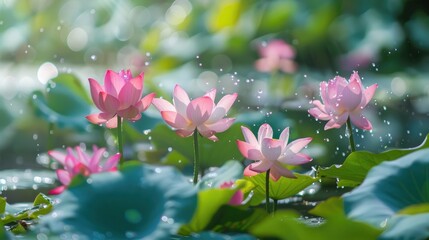 Blooming lotus in rainy season ideal for garden ponds or basins