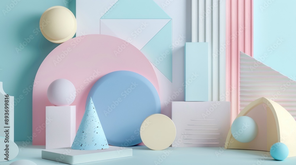 Poster the image is a colorful and abstract scene with various shapes