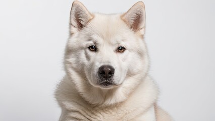 Fototapeta premium White alaskan malamute dog on grey background