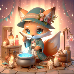 Chibi Fox in a Magical Workshop