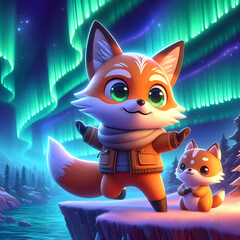 Chibi Fox and the Northern Lights