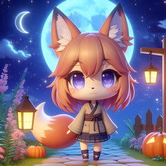 Chibi Fox and the Night Sky