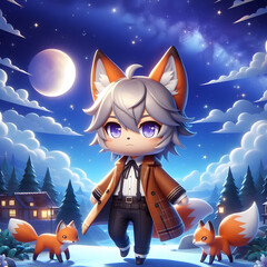 Chibi Fox and the Night Sky