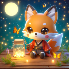 Chibi Fox with a Firefly Jar