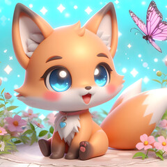 Chibi Fox with a Butterfly