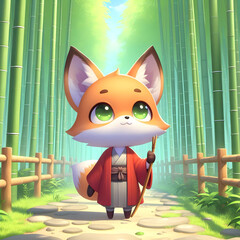 Chibi Fox in a Bamboo Forest