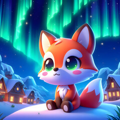 Chibi Fox and the Northern Lights