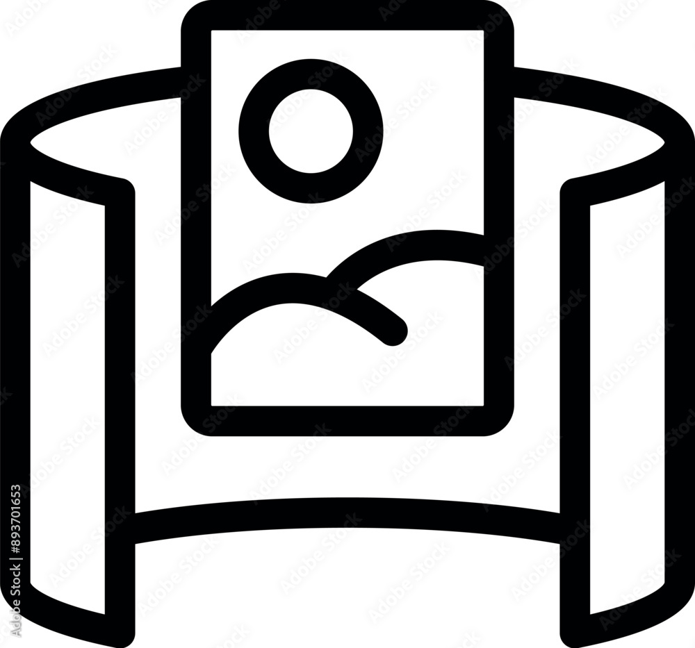 Poster outline icon representing an augmented reality app showing a landscape painting on a smartphone or t