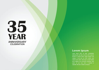 35 year anniversary celebration logotype on green background for poster, banner, leaflet, flyer, brochure, web, invitations or greeting card, 35 number design, 35th Birthday invitation, vector