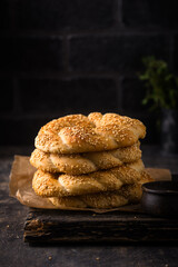 Traditional Turkish bagel simit with sesame