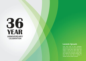 36 year anniversary celebration logotype on green background for poster, banner, leaflet, flyer, brochure, web, invitations or greeting card, 36 number design, 36th Birthday invitation, vector