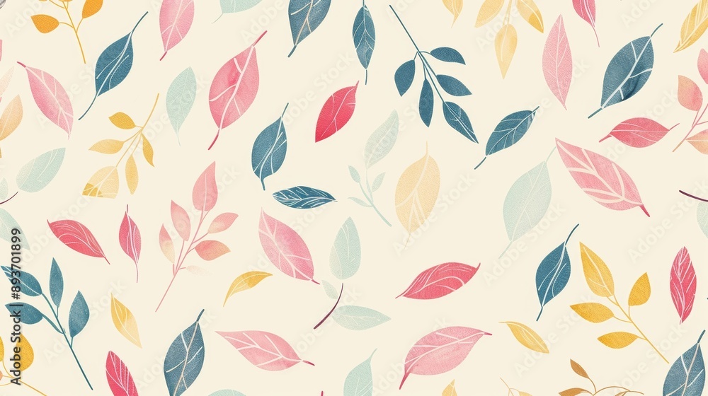 Poster a colorful leaf pattern is spread across a white background