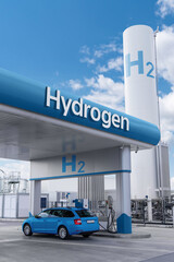 Fuel cell car at the hydrogen filling station. Concept