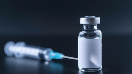 Syringe and Vaccine Vial on Dark Background