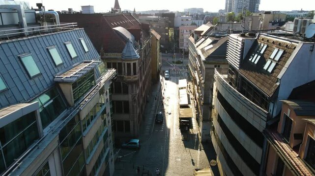European beautiful city ancient architecture Flight over shooting from a drone Wroclaw Poland