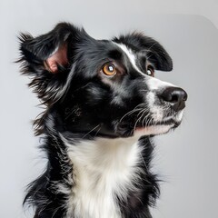 Fototapeta premium Attentive Mixed Breed Dog in Studio with Plain White Background