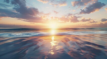 Fototapeta premium Stunning coastal scenery with sea and sky reflection at sunset.