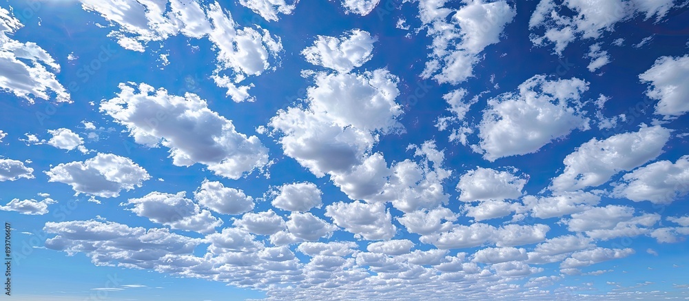 Poster scenic view of altocumulus and cirrocumulus clouds against a blue sky. background shows a variety of