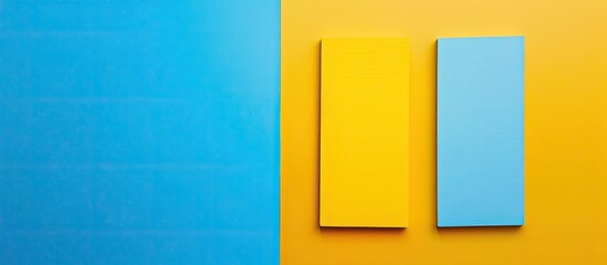 Minimal flat lay with digital natives inscription on two yellow rectangles set against a vibrant blue background, ideal for copy space image in the context of the technological age generation.