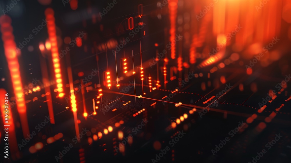 Poster abstract visualization of financial market chart with red and blue lighting representing data trends