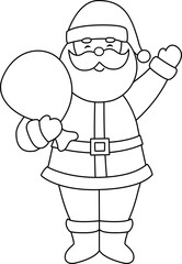 Cute Santa Claus outline.
Isolated Christmas Santa Claus Coloring Drawing.
