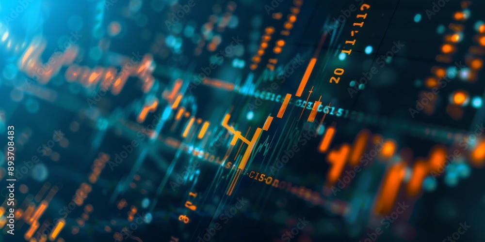 Poster futuristic financial stock chart showcasing rising data trajectories and trends on a digital display