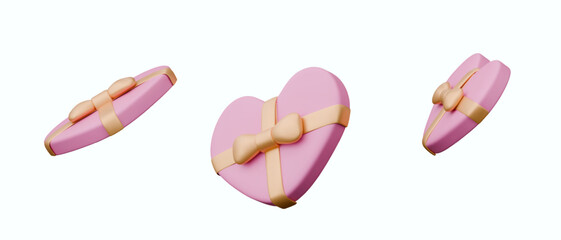 Pink heart shaped lid tied with gold ribbon and bow. Part of festive packaging