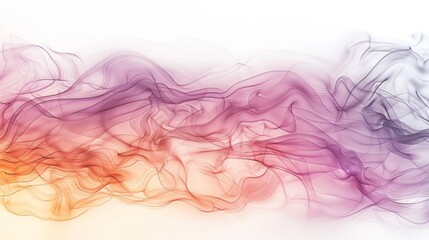 Abstract smoke art featuring vibrant purple, orange, and pink hues on a white background, creating fluid, wavy patterns.