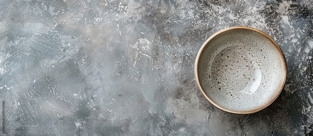 Aufkleber top-down view of an empty ceramic bowl placed on a gray stone surface with plenty of space for addit