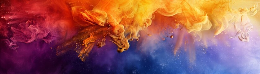 Vibrant abstract art with colorful ink in water, creating a stunning gradient of warm reds, yellows, and cool blues.