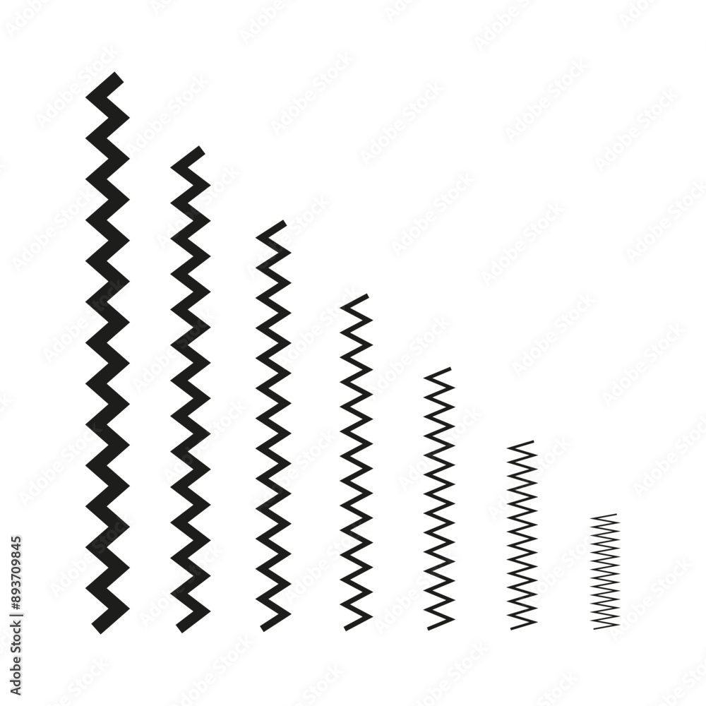 Poster zigzag lines in sequence. black geometric shapes. gradual size variation. vector illustration.