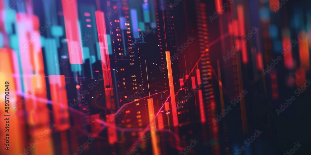 Poster abstract binary data and cyber space network in blue and red for technology and finance backgrounds.