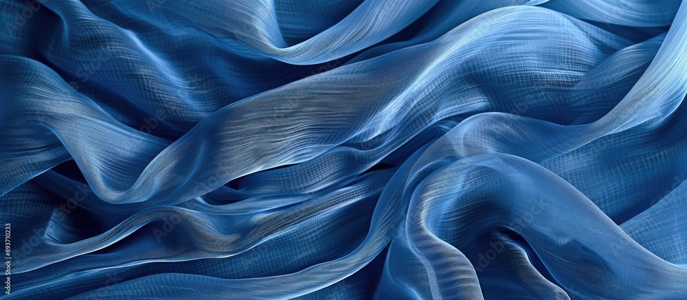 Poster silk organza in blue with wavy border and open weave creates a textured wave background for a copy s