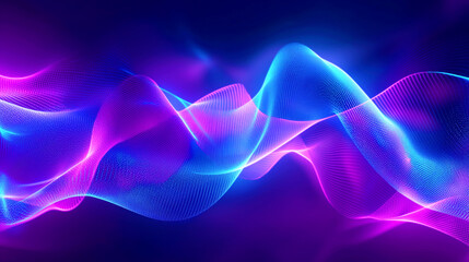Obraz premium Abstract digital waveforms with vibrant neon colors of blue and purple on a dark background.