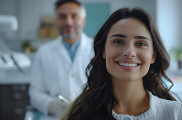 Fototapeta premium a girl happy with the result of her visit to a dental clinic lying on a chair