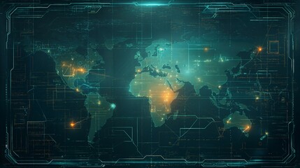 Obraz premium Screen maps of the world, sophisticated digital technology neural circuits