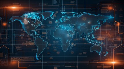 Obraz premium Screen maps of the world, sophisticated digital technology neural circuits