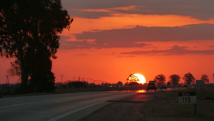Sunset on the road