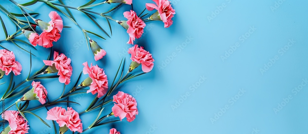 Aufkleber mother's day theme featuring a blue backdrop with carnation flowers, suitable for adding text or ima