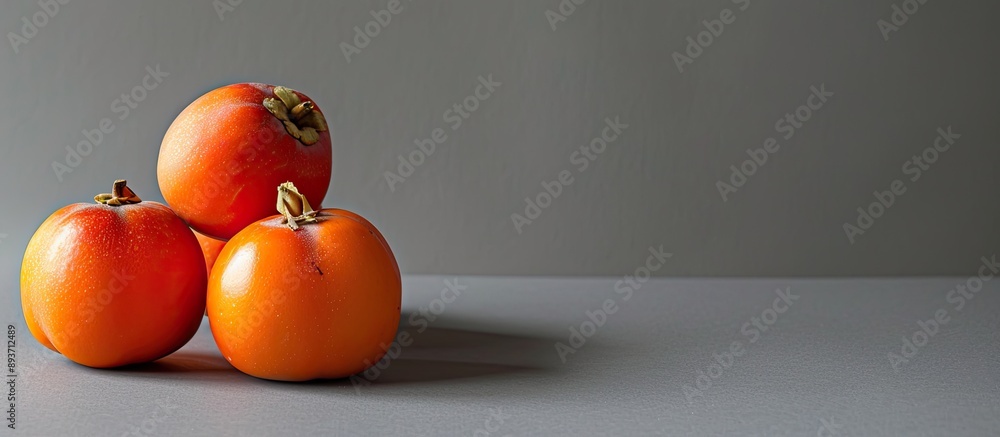 Poster persimmon on a gray background with copy space image.