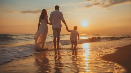 Fototapeta premium Healthy loving family playing together at the beach