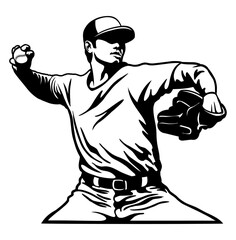 Baseball player, pitcher hand drawn vector illustration. Isolated on white background.