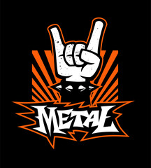 Rock symbol, human hand. Heavy metal, sign of the horns vector illustration.